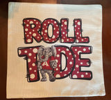 Alabama AL Football Roll Tide bubble letters Dorm room man cave pillow cover