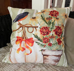 Fall robin with marigolds