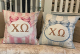 Sorority Chi Omega Dorm room blue pillow cover original design watercolor letters