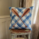 River Lake Beach Boat Oars for all the Vacation Homes Blue Plaid pillow cover Summer Camp Aesthetic