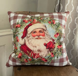 Santa wreath brown plaid