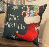 Christmas pillow cover Vintage inspired stocking candy cane toys home decor