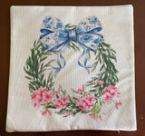 Blue bow pink floral wreath