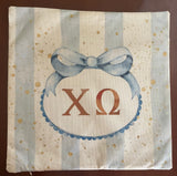 Sorority Chi Omega Dorm room blue pillow cover original design watercolor letters