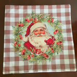 Santa wreath brown plaid