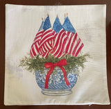 Patriotic chinoiserie pot with American flags