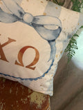 Sorority Chi Omega Dorm room blue pillow cover original design watercolor letters