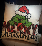Grinch pillow cover Merry Christmas Santa hat home decor