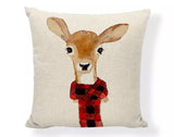 Christmas Fall pillow cover Deer with red plaid scarf winter home decor