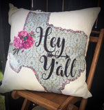 Texas TX State Hey Y’all floral pink pillow cover