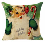 Christmas Santa pillow cover vintage postcard candy cane green home decor